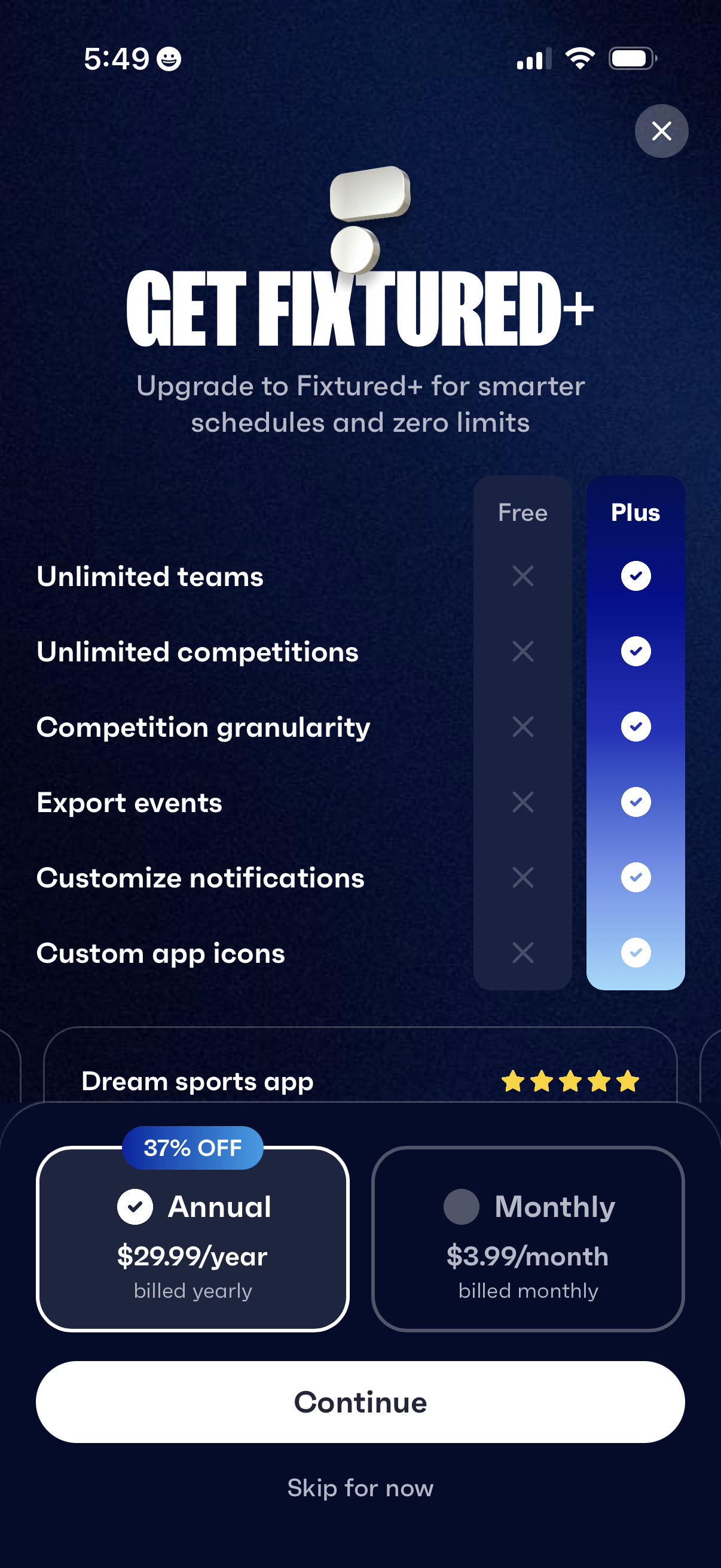 fixtured pricing screenshot